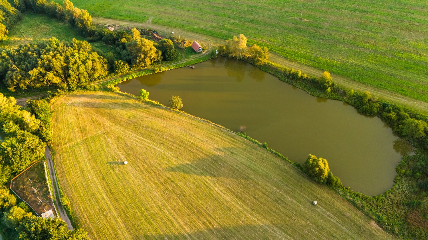 Aerial view of a Wisconsin-style farm pond
